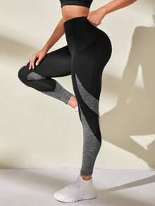 SHEIN Sports Women's Colorblock High Waist Sports Leggings With Pockets - Multicolor - View 9