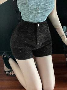 DAZY Short unicolore pour femmes, nouvelle collection automne, Carnaval - Noir - Voir 2