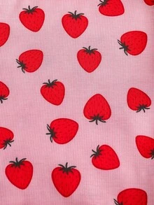 SHEIN [Randomly Sent 1 Set]Baby Girl One-Piece Long Sleeve Long Pants Wavy Ruffle Hem Design Cute Strawberry Cherry Ditsy Floral Solid Color Pattern Fabric Comfortable Suitable For Girls Home Daily Wear Pajamas Loungewear - Multicolor - View 4
