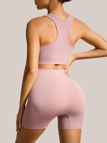 Barelissa Ensemble de lingerie 2 pièces mode, short moulant confortable avec dos nu, à porter en extérieur, pour le sport et les tenues décontractées - Vieux Rose - Voir 1