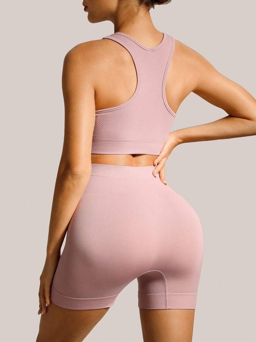 Barelissa Ensemble de lingerie 2 pièces mode, short moulant confortable avec dos nu, à porter en extérieur, pour le sport et les tenues décontractées - Vieux Rose - Voir 1