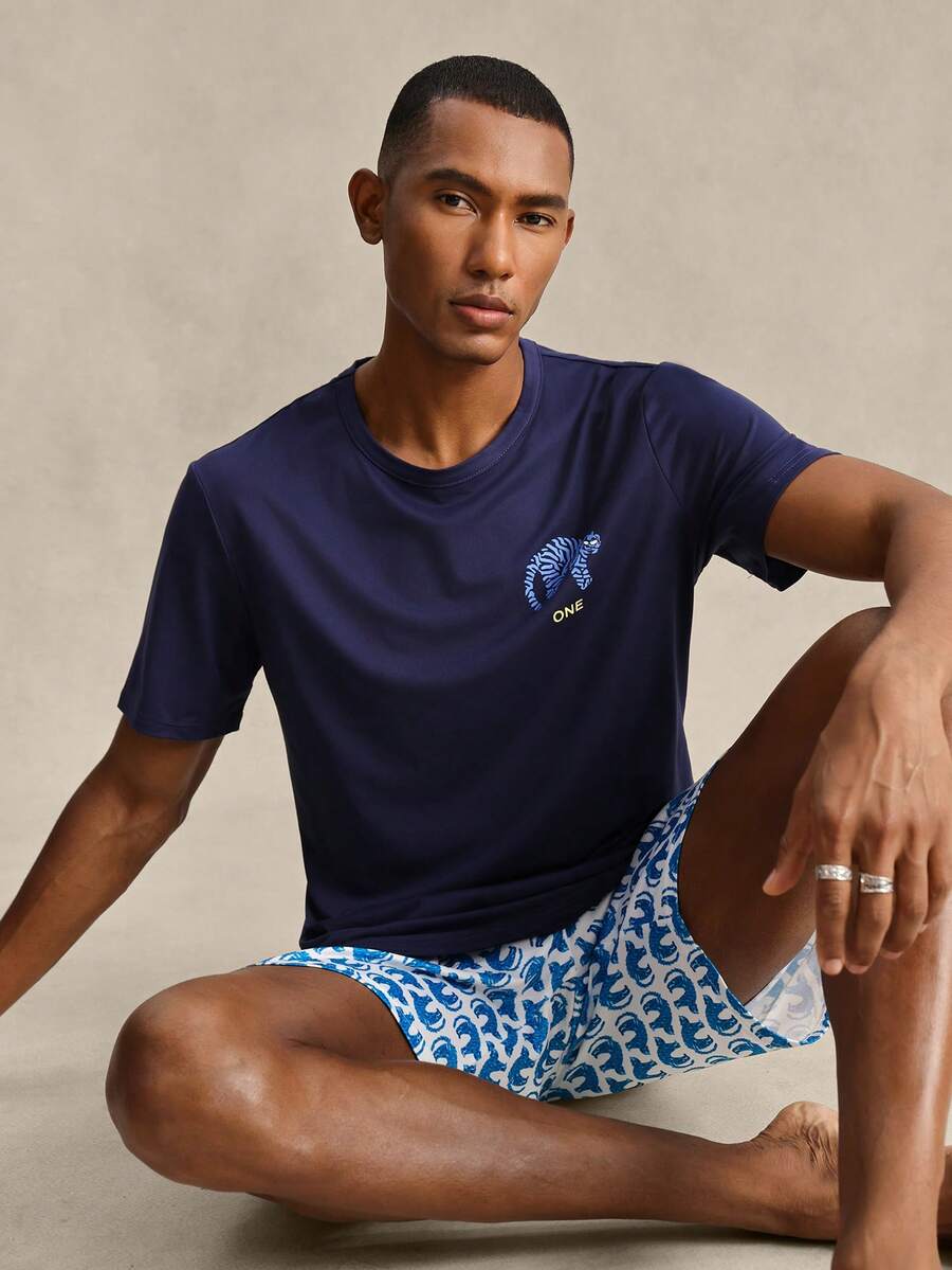 EverLounge Thin Short Sleeve Men's Casual Minimalist Loungewear Set - Blue - View 1