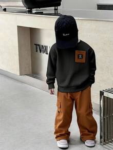 SHEIN Young Boy Autumn/Winter Casual Sweatshirt & Sweatpants Set - Multicolor - View 11
