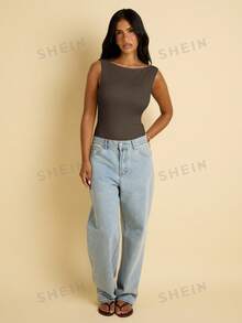 FASHION SZN 女款雙層針織超柔軟無袖連身衣 休閒 Y2K 90年代極簡風巧克力棕色一體式上衣 夏季度假旅行城市短途遊 - 巧克力棕 - 查看 3