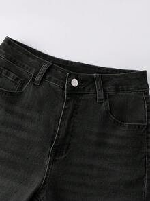 EMERY ROSE Plus Size Women's Casual Versatile Daily Wear Denim Jeans With Pockets And Buttons - Black - View 5