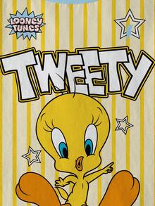 LOONEY TUNES X SHEIN 女童條紋圓領短袖休閒T恤 - 白色 - 查看 4