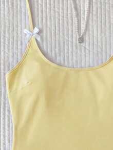 Elavelle Conjunto de bikini para mujer con estampado aleatorio, cuello halter y decoración de lazo, primavera/verano - Amarillo - Ver 5