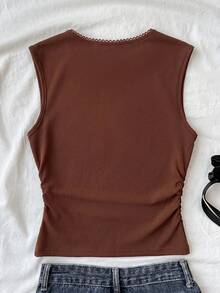 SHEIN Camisetas para adolescentes, top sin mangas de verano unicolor con fruncido lateral - Multicolor - Ver 2