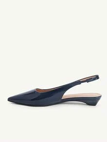 CUCCOO CHICEST Zapatos planos de mujer de unicolor con tacón inclinado corto, elegantes y premium, de cuero sintético PU brillante azul oscuro, para ir al trabajo, citas y uso diario - Azul oscuro - Ver 10