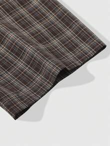 ROMWE MEN Men's Plaid Patchwork Casual Versatile Everyday Travel Shirt - Coffee Brown - View 4
