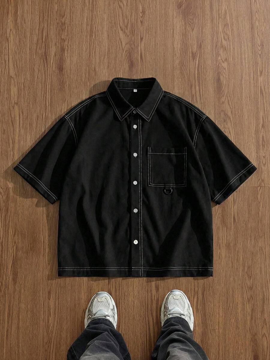 EASEVO Plus Size Men's Fashionable Short Sleeve Shirt, Spring/Summer, Vacation, Father's Day Gifts - Black - View 1