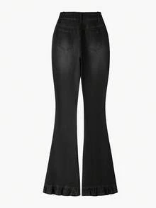 EMERY ROSE Plus Size Women's Casual Versatile Daily Wear Denim Jeans With Pockets And Buttons - Black - View 2