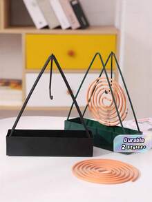 2pcs Stainless Steel Mosquito Coil Box, Ash Tray, Flame Resistant And Scalding Protective, Outdoor And Household Incense Burner Stand With Lid (Can Be Wall-Mounted Using Hooks To Prevent It From Being Kicked Over) - Multicolor - View 1