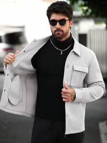 Manfinity CasualCool 男士素色休閒長袖夾克，適合秋冬穿著 - 淺灰色 - 查看 7
