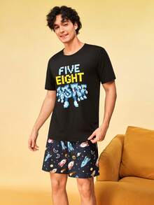 Provexi Provexi Men's Space Style Home & Casual Crew Neck Set - Black - View 5