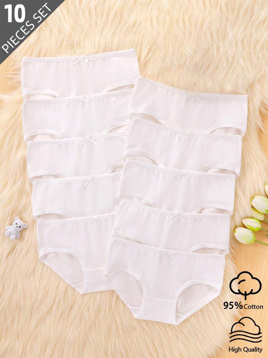 SHEIN 10件/組 女童簡約時尚糖果色多色三角內褲 - 白色 - 查看 1