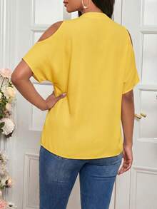 SHEIN Lady Feste Bluse und Schlitzärmeln, Schulterfrei Weißes Hemd - Gold - Übersicht 2