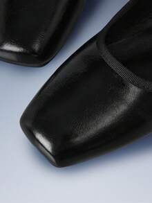 CUCCOO GRLICON Black Bright Leather Square Toe Mary Jane Shoes, Metal Buckle With Ballet Flat Shoes For Women - Black - View 4