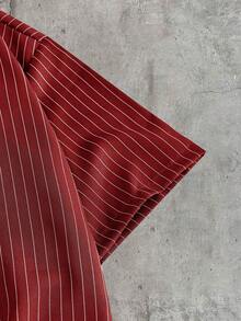 AXEPEAK Men's Versatile Embroidered Striped Short Sleeve Shirt With Airplane Buttons - Red - View 3