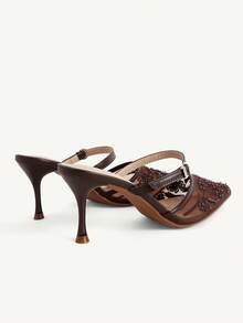 CUCCOO CHICEST Women Shoe Spring And Summer New Models, Mesh Embroidery Pointed Mueller Sandals, Buckle Thin Heels And Half-Drag High Heels, Retro Light And Familiar - Brown - View 4