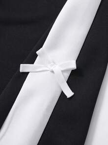 Tween Girls High Waist Summer College Style Casual Cute Sports Knitted Bowknot Decor Straight Leg Sweatpants Long School Black And White Striped - Black - View 6