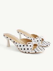 CUCCOO CHICEST Retro Polka Dot Square Toe High-Heeled Sandals, Bow Outside Wearing Temperament Shoes Women - White - View 1