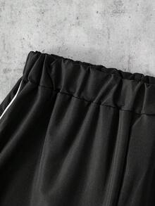 SHEIN Teen Boys Casual Sports Style Letter Webbing Split Design Patchwork Straight Leg Pants - Black - View 4