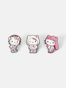 HELLO KITTY AND FRIENDS | SHEIN 3件裝卡通軟琺瑯胸針 - 彩色 - 查看 6