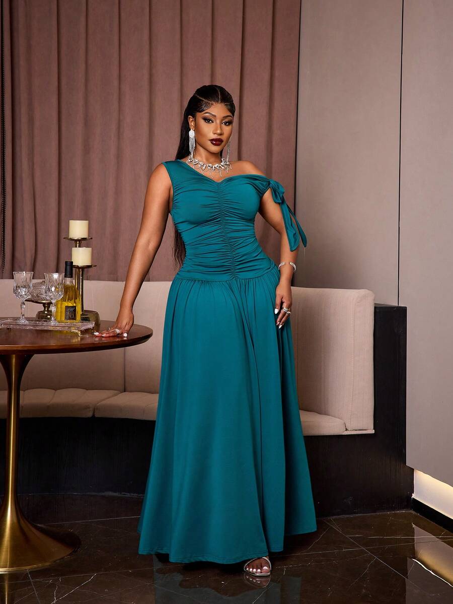 Maweii Plus Size Sexy Formal Cold Shoulder Ruched Elegant Dress Dinner ...