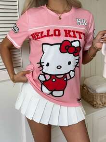 CovetEZ HELLO KITTY AND FRIENDS | SHEIN 女款字母卡通印花休閒百搭日常出遊短袖T恤 - 彩色 - 查看 4