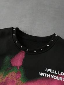 ROMWE MEN Street Life Camiseta sin mangas holgada para hombre con estampado de retrato difuminado y decoración de remaches - Negro - Ver 2