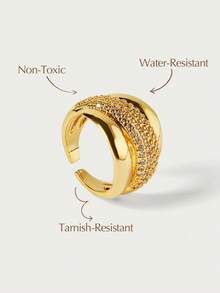 Glisma 18K Gold-Plated 1pc Metallic, Party,Prom,Rhinestone Encrusted Open Ring,Luxury For Party, Casual - Gold -3 - View 2