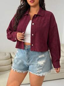 SHEIN EZwear 女款大尺碼長袖單排扣休閒酒紅色夾克 - 酒紅色 - 查看 3
