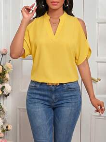 SHEIN Lady Feste Bluse und Schlitzärmeln, Schulterfrei Weißes Hemd - Gold - Übersicht 4