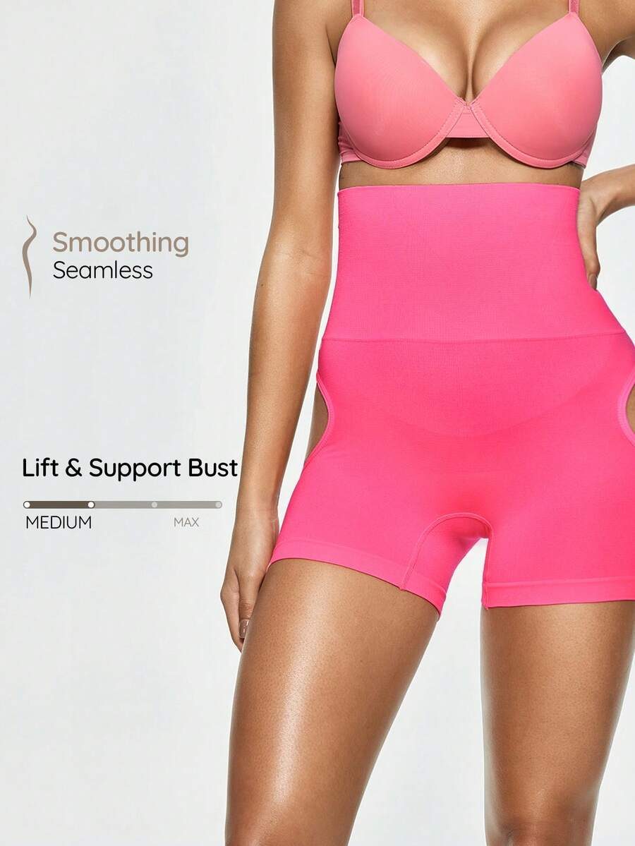 SHAPORA Women's Solid Color Minimalist Hollow Back Butt Workout Shaping Shorts Yoga Fitness - Watermelon Pink - View 1