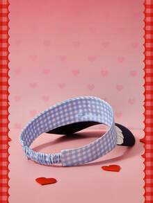 HELLO KITTY AND FRIENDS | SHEIN A Lady's Top, Embroidery, Blue And White Checkered, Lace, Empty Hat, Suitable For Outdoor Outings - Empty hat - View 5
