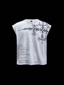 ROMWE MEN Anime Men's Cross Print Tank Top - Casual Streetwear Style, Summer Fashion Streetwear - Grey - View 6