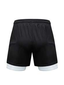 GymBeat Men's Letter Print Drawstring Waist Double Layer Sports Shorts - Multicolor - View 2