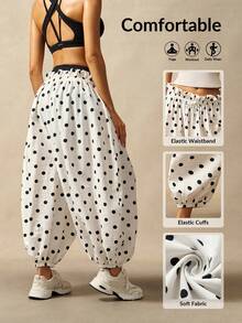 VARSIVA Pantalones de mujer con patrón de lunares, cintura con cordón y pierna entallada - Blanco y Negro - Ver 5
