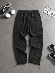 Sport MetroGents Men's Casual Letter Print Drawstring Waist Sports Pants - Black - View 2