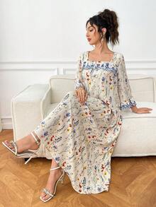 Yasmyna 女款優雅花卉印花阿拉伯風洋裝 - 彩色 - 查看 4