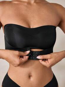 Veilyse Strapless Front Closure Wireless Minimizer Bra, Slip-Resistant & Chafe-Resistant, Thin Camisole Style Bra For Small Bust Women - Black - View 9