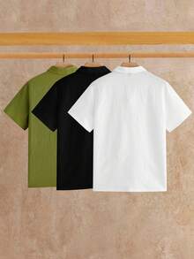 HIMLAND Men's Solid Color Fashion Short Sleeve Textured Polo Shirts 3-Pack - Multicolor - View 2