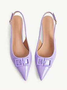 CUCCOO CHICEST 紫色扣飾小斜跟低跟高雅優雅紫色漆皮PU亮面女式平底鞋，適合通勤、約會、日常穿著 - 紫丁香色 - 查看 9
