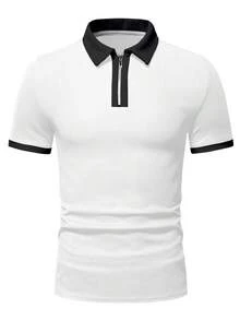 Manfinity Homme Camisa polo de manga corta con media cremallera y textura versátil para hombre - Blanco - Ver 5