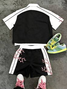 Manfinity EMRG Men's Cherry Pattern Short Sleeve Shirt And Shorts Casual Set - Black and White - View 2