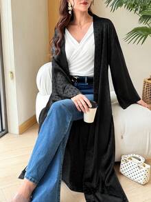 Yasmyna Spring/Summer Versatile Elegant Satin Polka Dot Commuter Fashion Slimming Women's Cardigan - Black - View 7