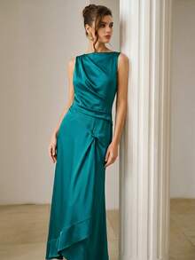 ZEYLAH Vestido ajustado con fruncido asimétrico, primavera/verano - Agua verde azul - Ver 5