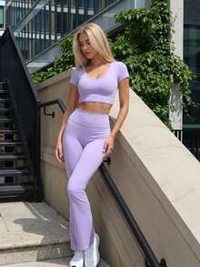 Fluxe Camiseta Deportiva Corta De Color Sólido - Morado - Ver 5