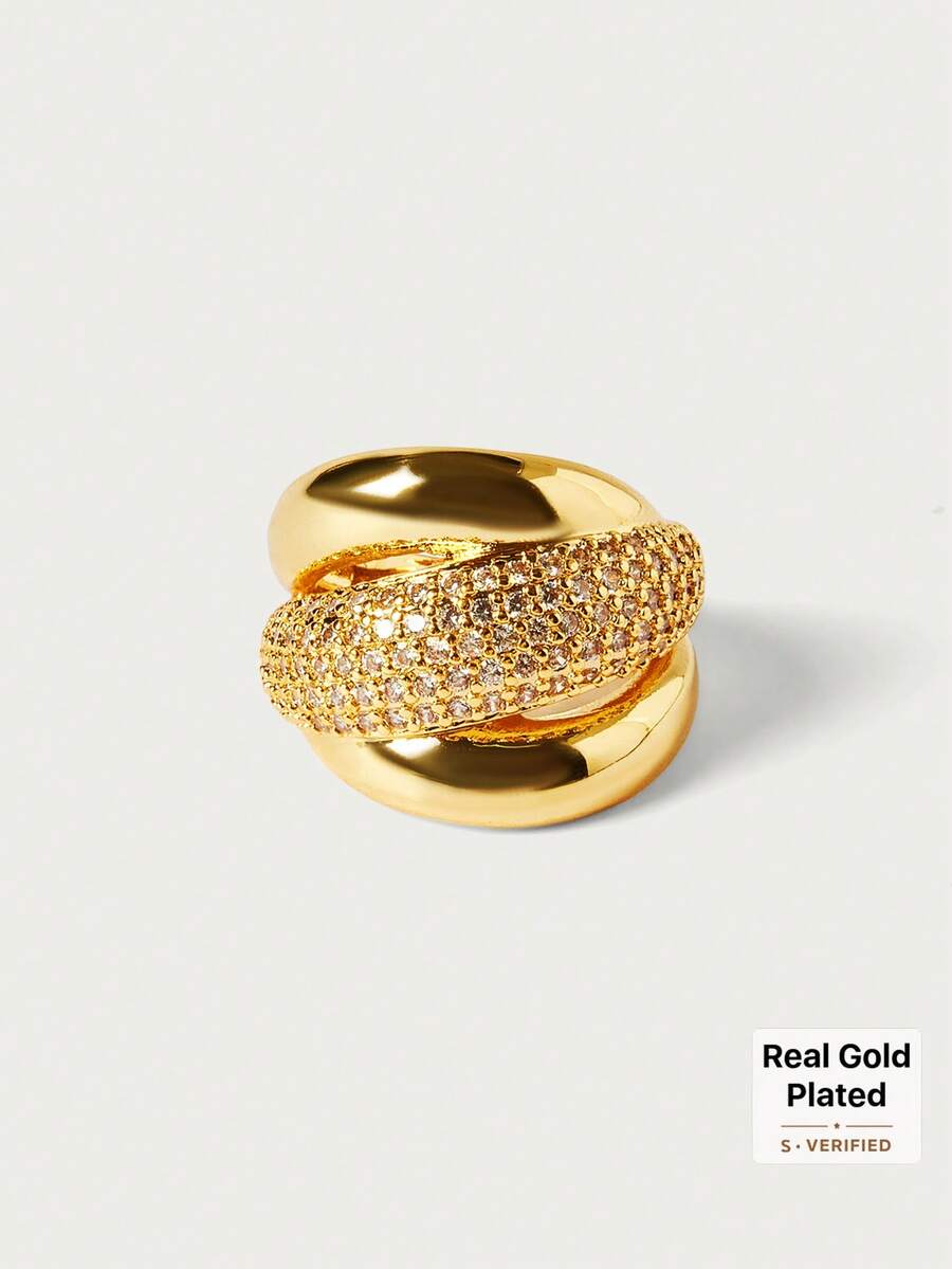 Glisma 18K Gold-Plated 1pc Metallic, Party,Prom,Rhinestone Encrusted Open Ring,Luxury For Party, Casual - Gold -3 - View 1